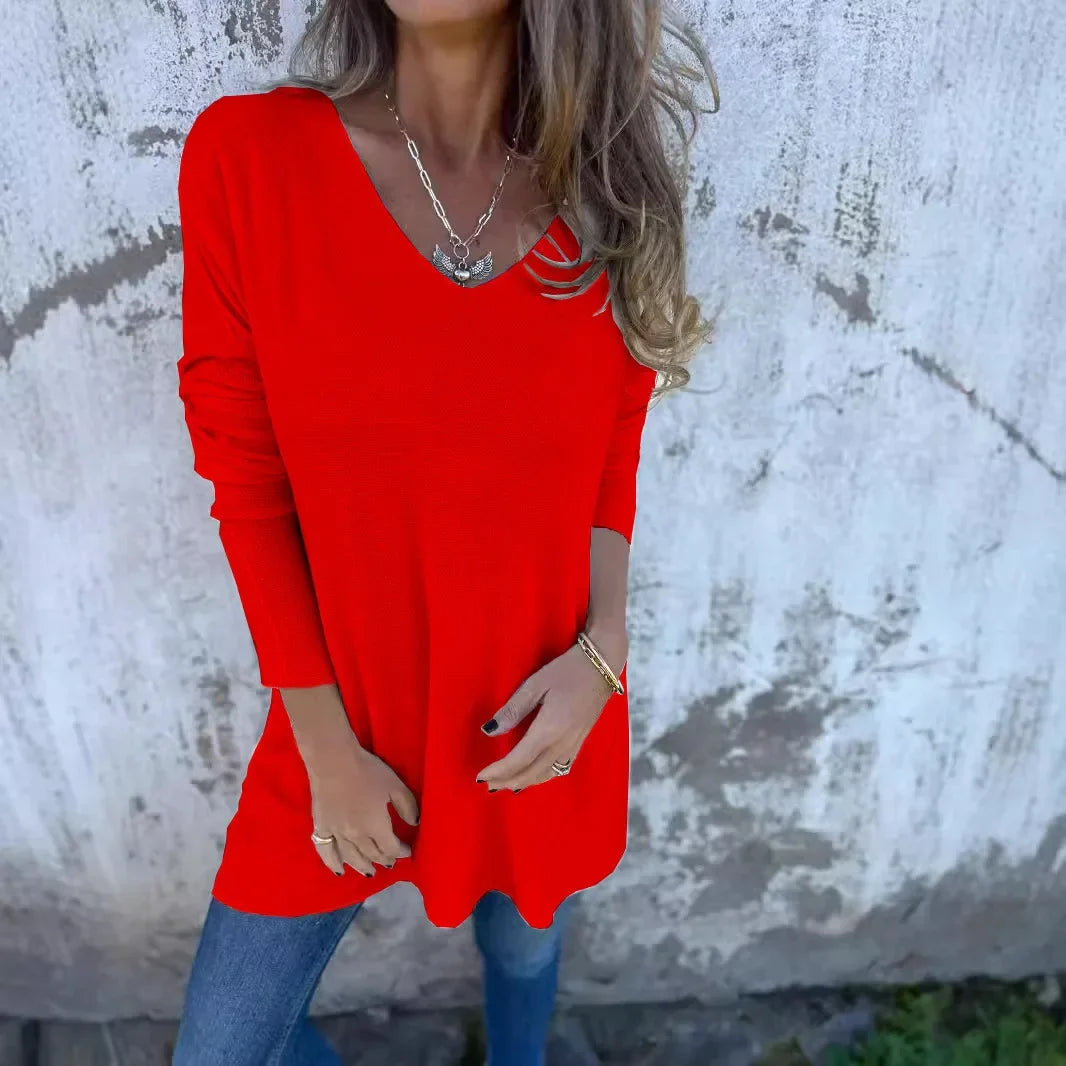 Top Mujer – Estilo Relajado, Cuello en V y Confort Todo el Día