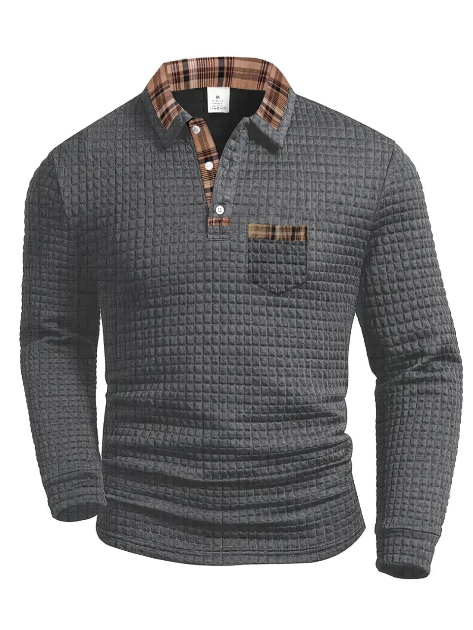 Polo casual hombre con estampado de cuadros, moderno y cómodo