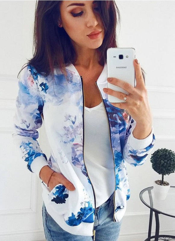Chaqueta ligera mujer con estampado floral moderna casual