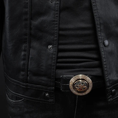 Chaqueta hombre cuero estilo motero moderna y resistente