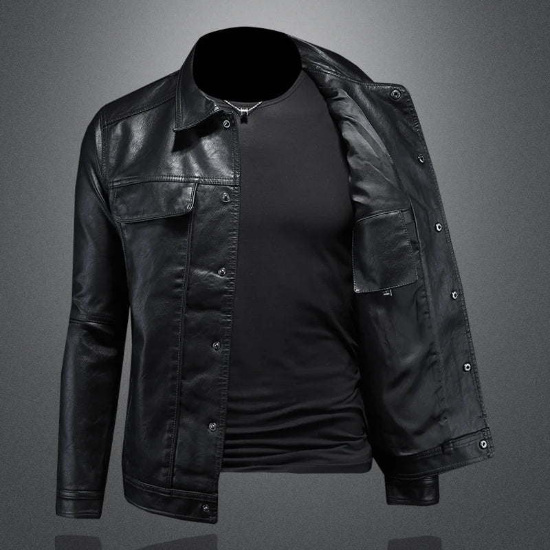 Chaqueta hombre cuero estilo motero moderna y resistente