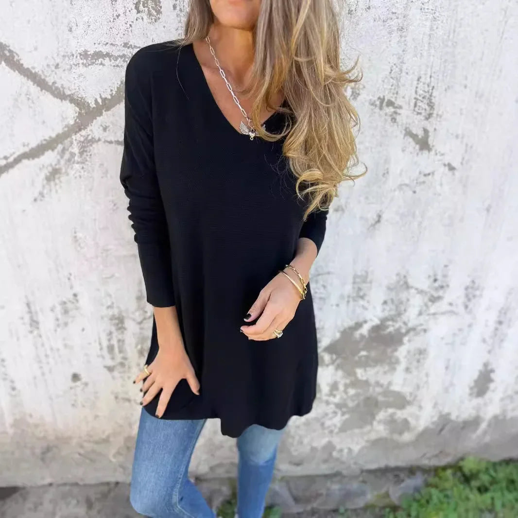 Top Mujer – Estilo Relajado, Cuello en V y Confort Todo el Día