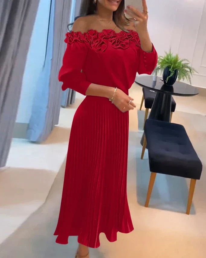 Leah | Vestido plisado sin hombros