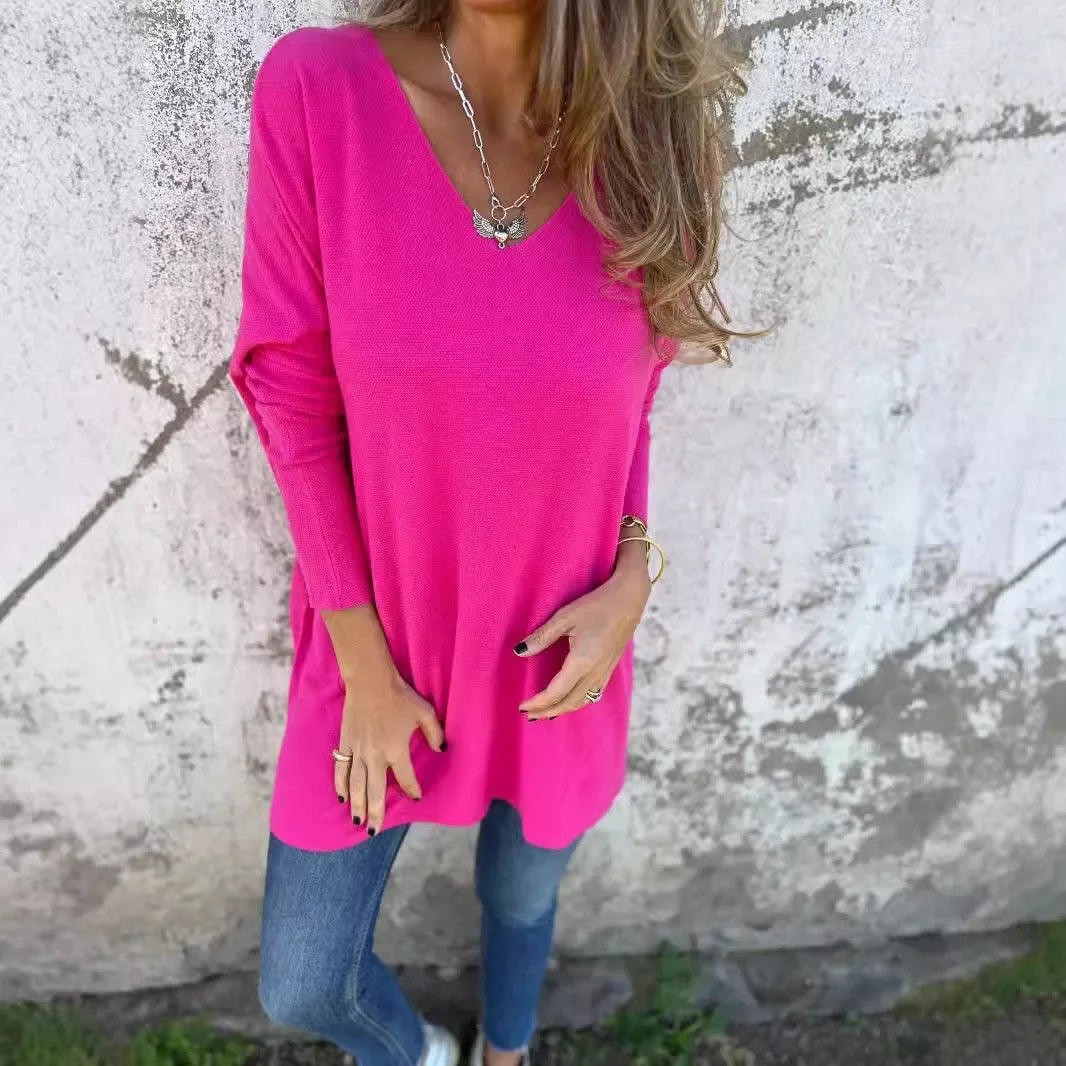 Top Mujer – Estilo Relajado, Cuello en V y Confort Todo el Día