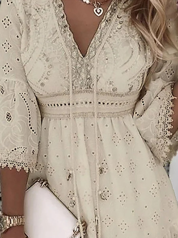 Vestido Boho Mujer – Estilo Ibiza con Bordados y Corte Suelto para Verano