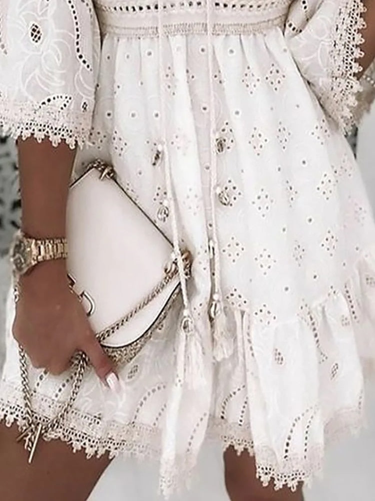 Vestido Boho Mujer – Estilo Ibiza con Bordados y Corte Suelto para Verano