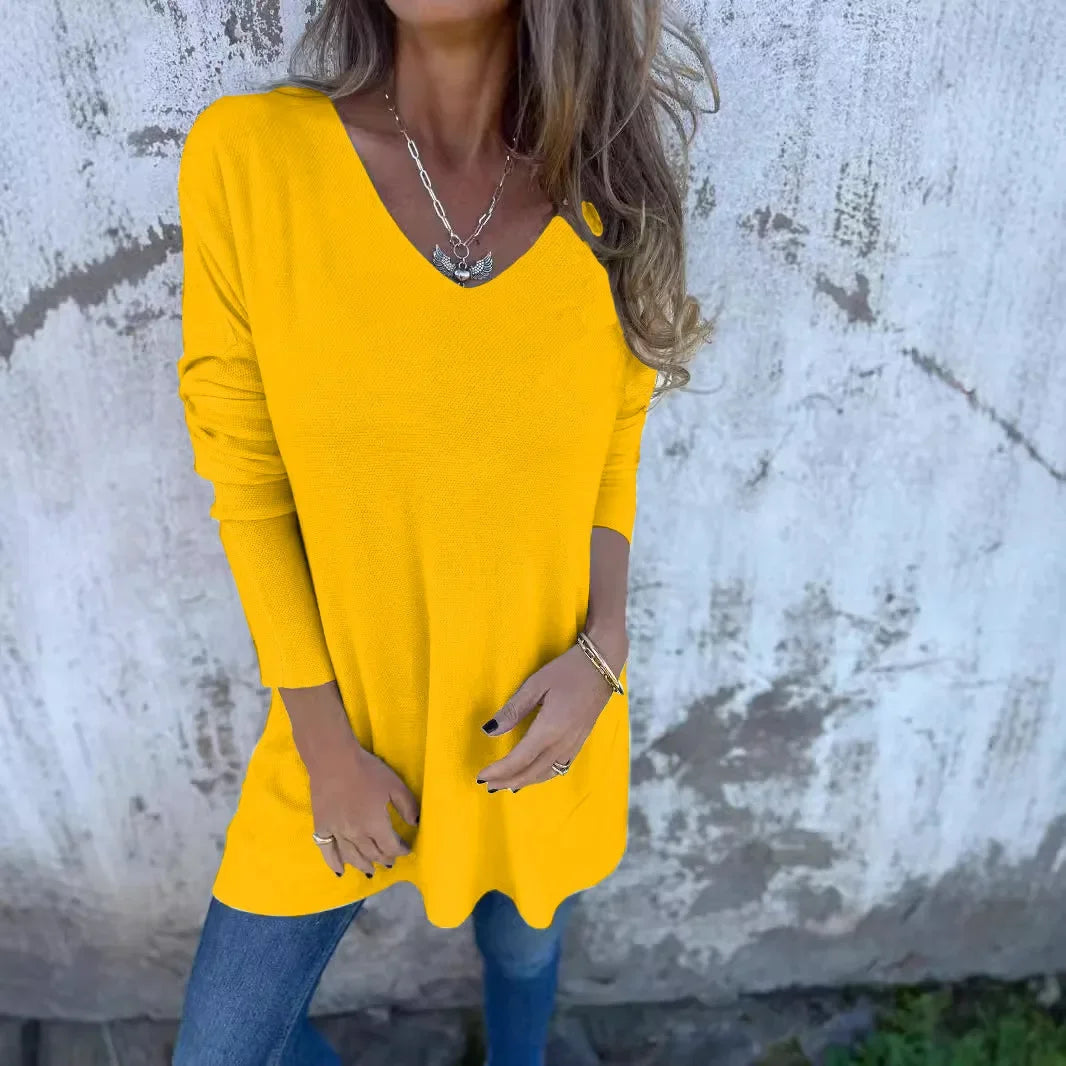 Top Mujer – Estilo Relajado, Cuello en V y Confort Todo el Día