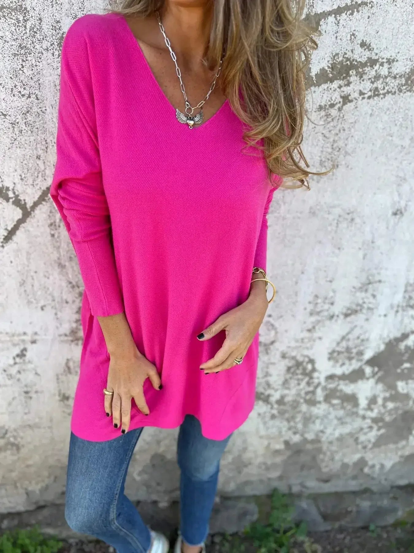 Top Mujer – Estilo Relajado, Cuello en V y Confort Todo el Día
