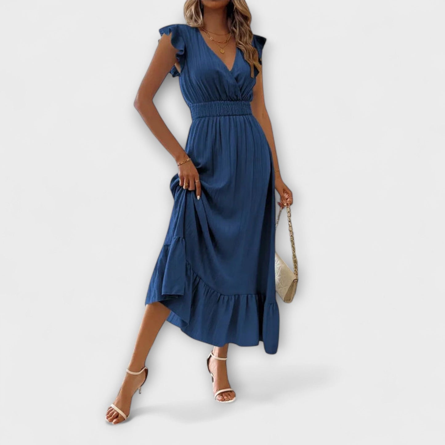Rosan | Maxi vestido con mangas de volantes y escote profundo en V