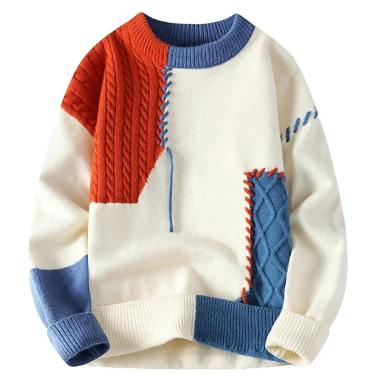 Suéter Patchwork Hombre – Cálido y Moderno para Otoño e Invierno