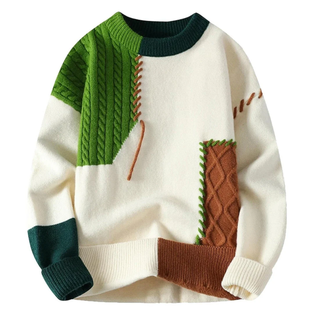 Suéter Patchwork Hombre – Cálido y Moderno para Otoño e Invierno