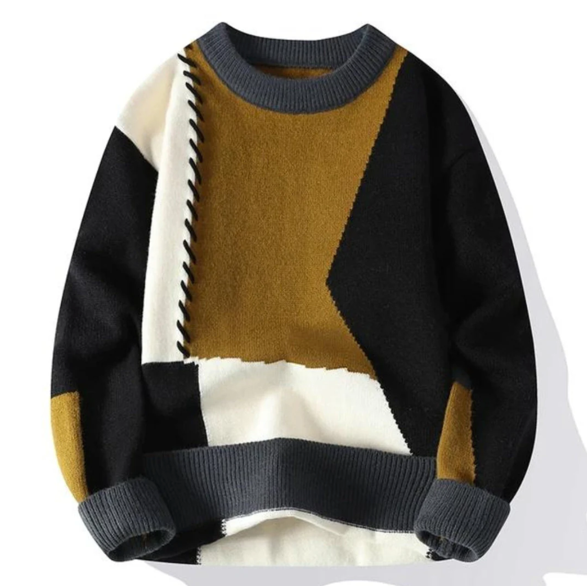 Suéter Patchwork Hombre – Cálido y Moderno para Otoño e Invierno