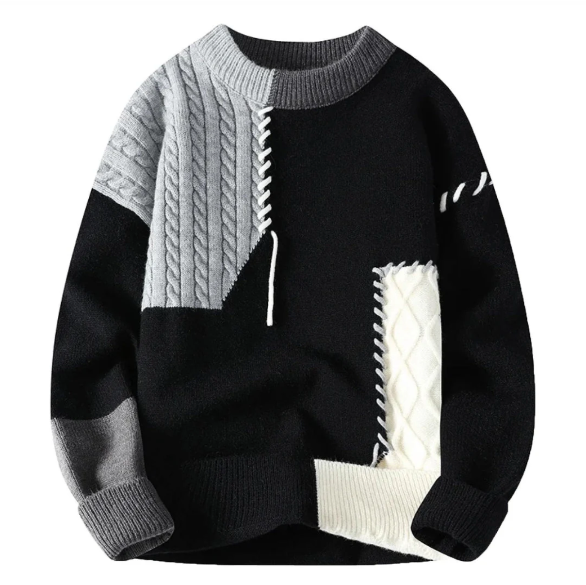 Suéter Patchwork Hombre – Cálido y Moderno para Otoño e Invierno