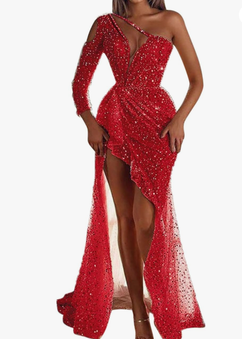 Vestido maxi mujer un hombro brillante cómodo y elegante