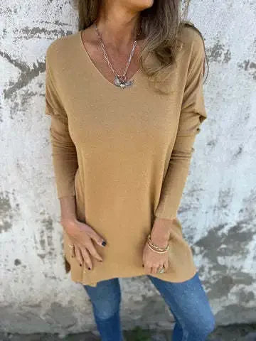 Top Mujer – Estilo Relajado, Cuello en V y Confort Todo el Día