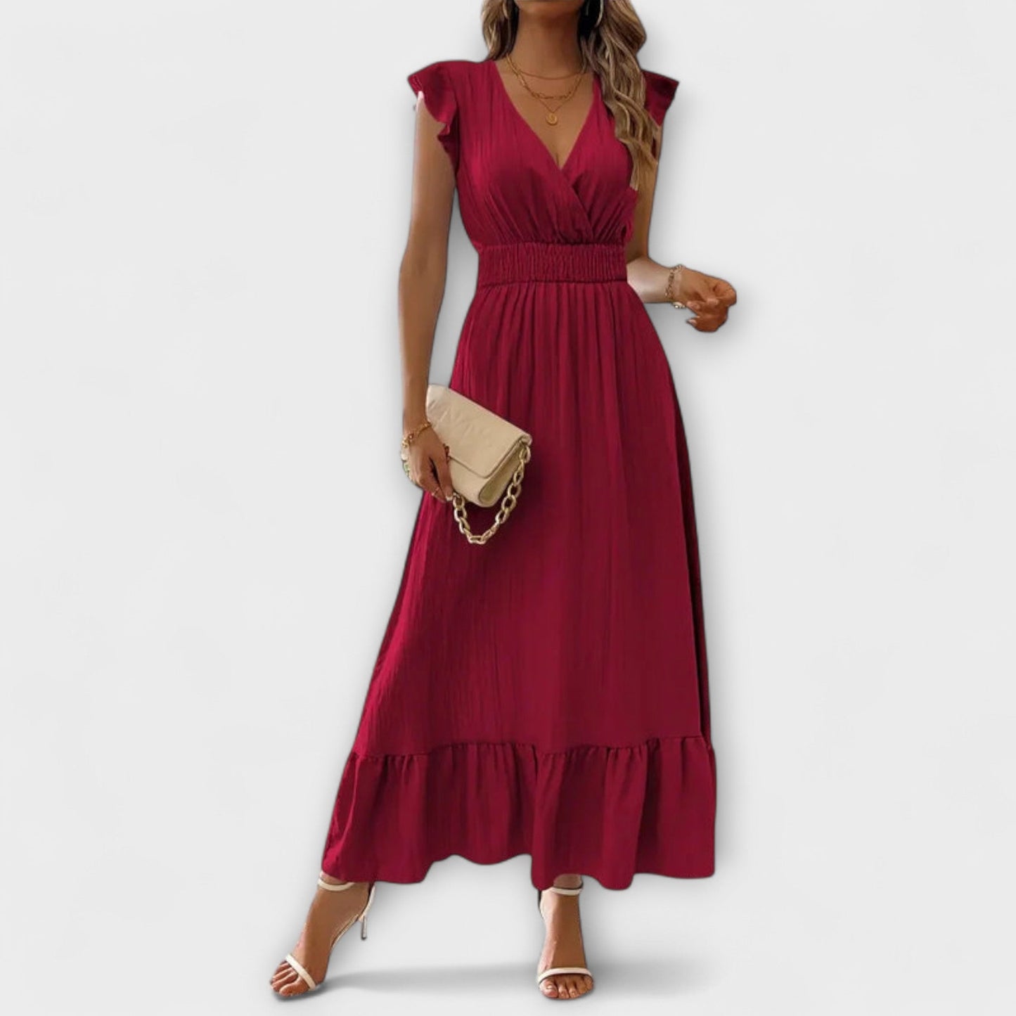 Rosan | Maxi vestido con mangas de volantes y escote profundo en V