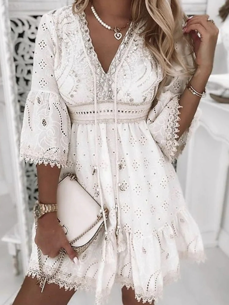 Vestido Boho Mujer – Estilo Ibiza con Bordados y Corte Suelto para Verano