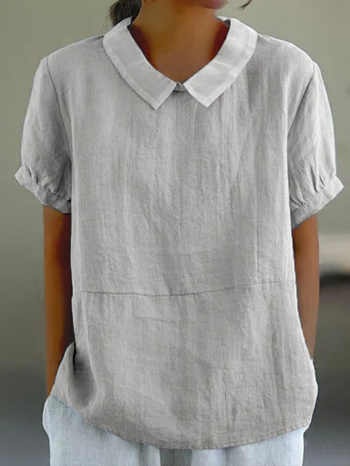 Camisa lino mujer elegante ligera manga corta casual diario