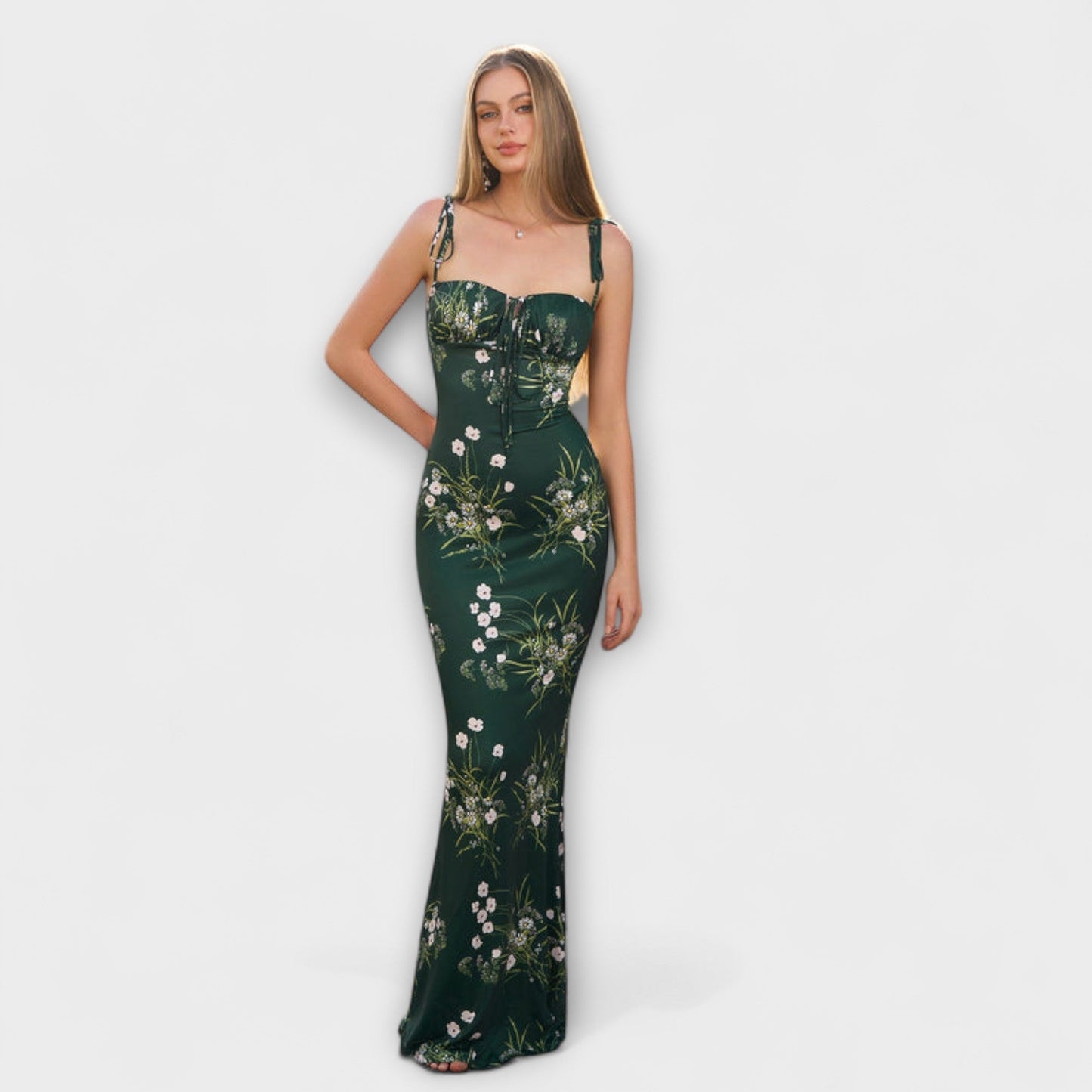 Miley | Vestido de fiesta con estampado floral y tirantes anudados
