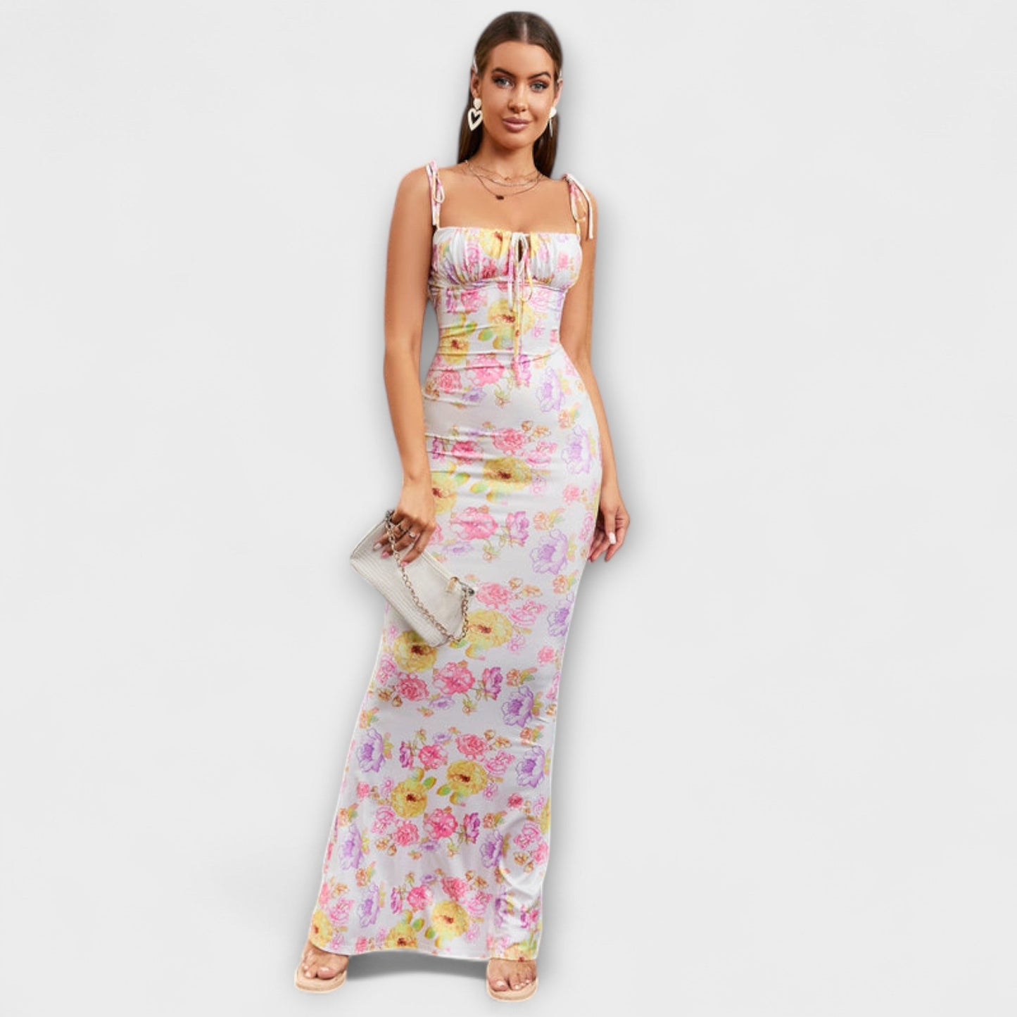 Miley | Vestido de fiesta con estampado floral y tirantes anudados