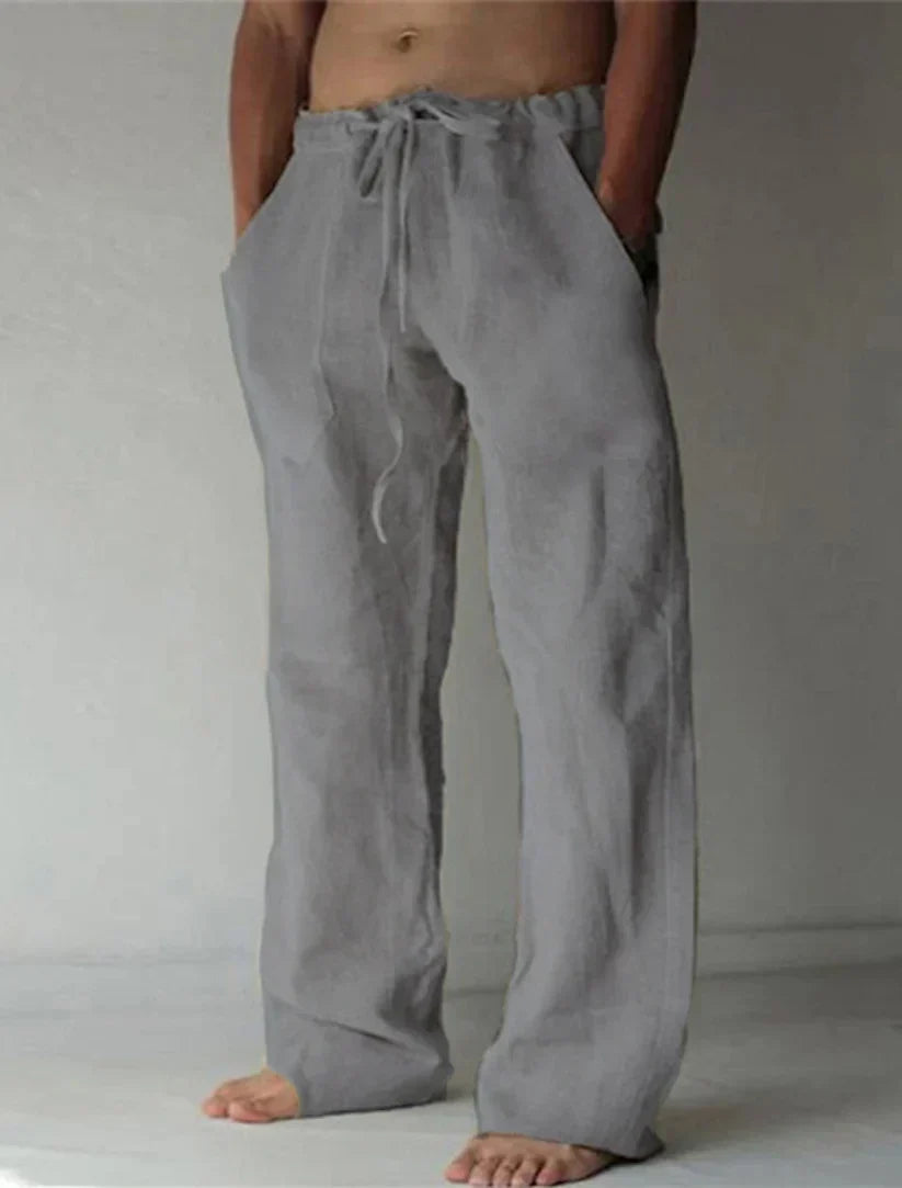Pantalón lino hombre cómodo con cinturilla ajustable casual