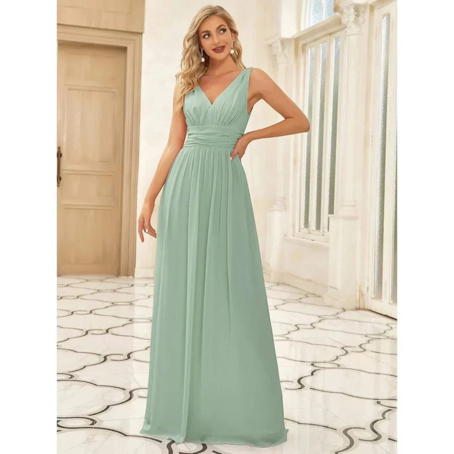 Vestido Maxi Mujer – Elegante con Escote en V y Estilo Sofisticado