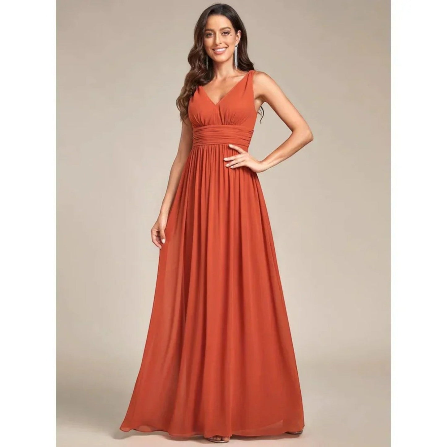 Vestido Maxi Mujer – Elegante con Escote en V y Estilo Sofisticado
