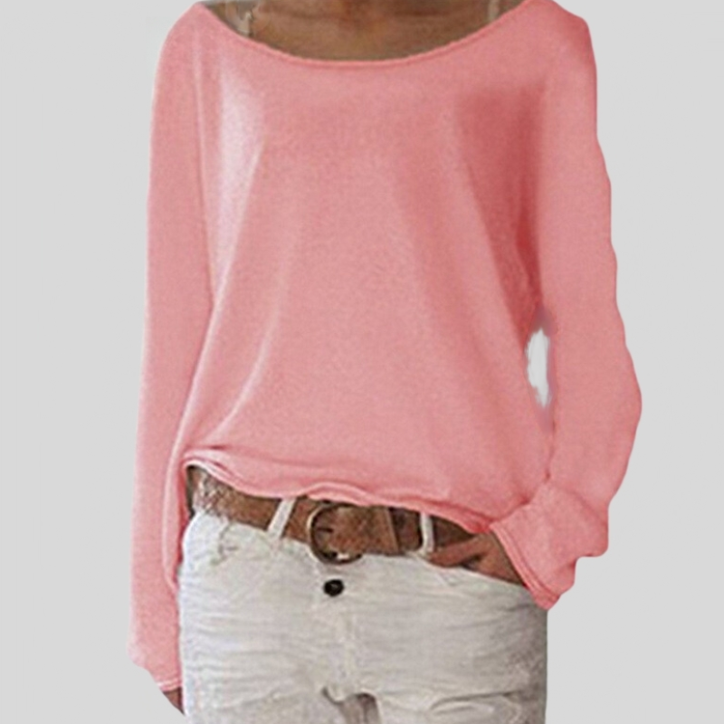 Camiseta ligera de manga larga para mujer: versátil y cómoda, con cuello redondo