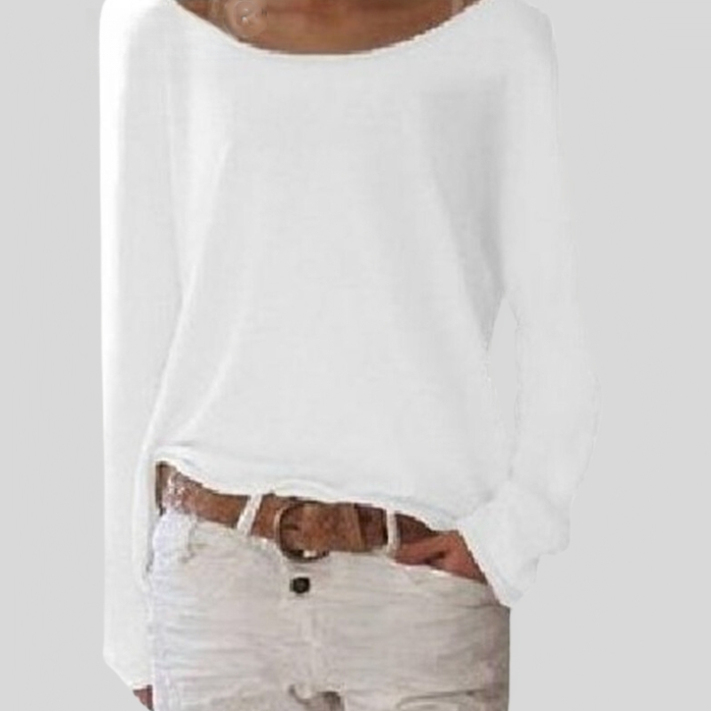 Camiseta ligera de manga larga para mujer: versátil y cómoda, con cuello redondo