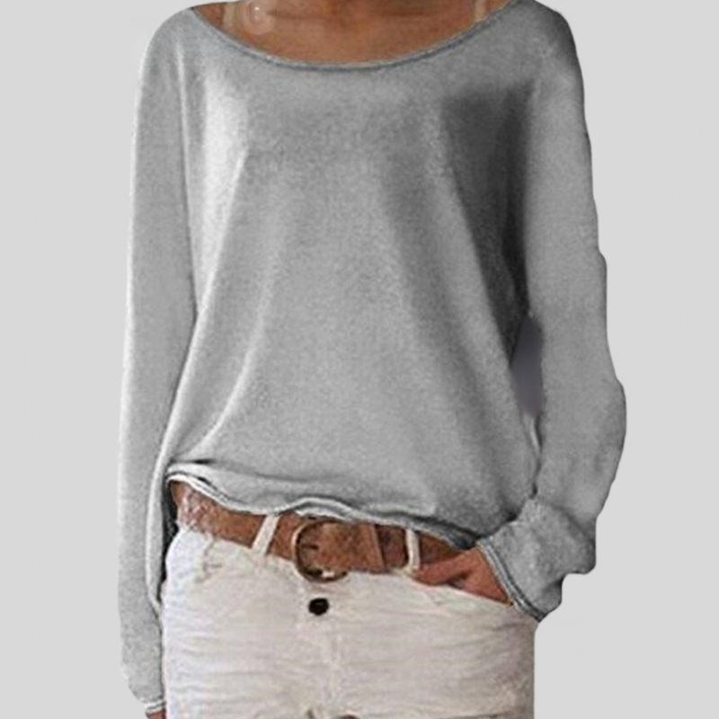 Camiseta ligera de manga larga para mujer: versátil y cómoda, con cuello redondo