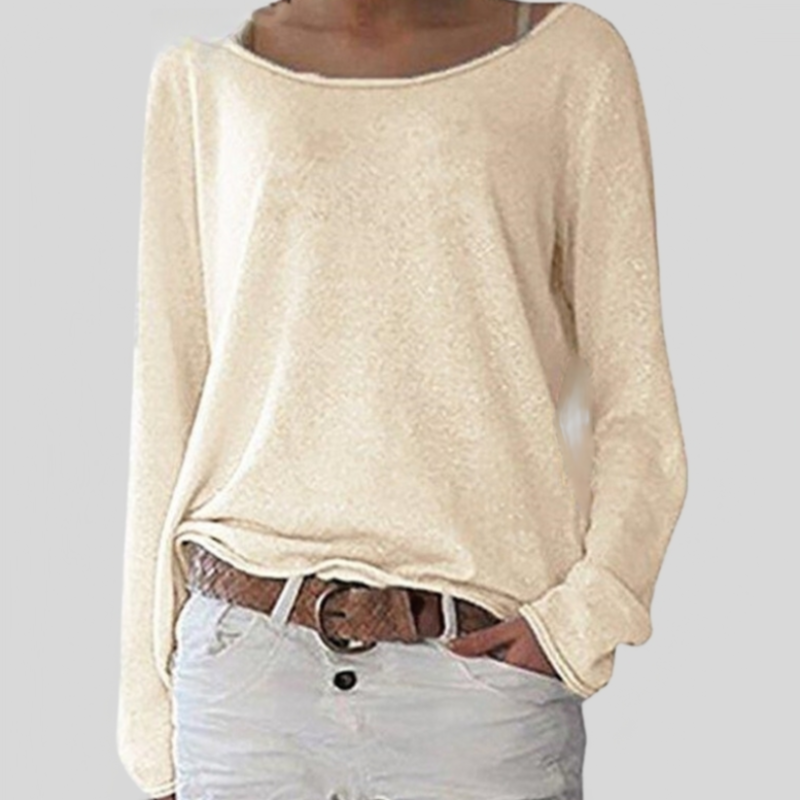 Camiseta ligera de manga larga para mujer: versátil y cómoda, con cuello redondo