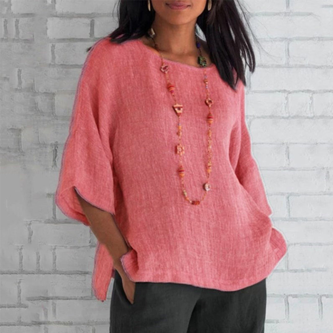 Camesita mujer lino 3/4 manga casual elegante primavera-verano