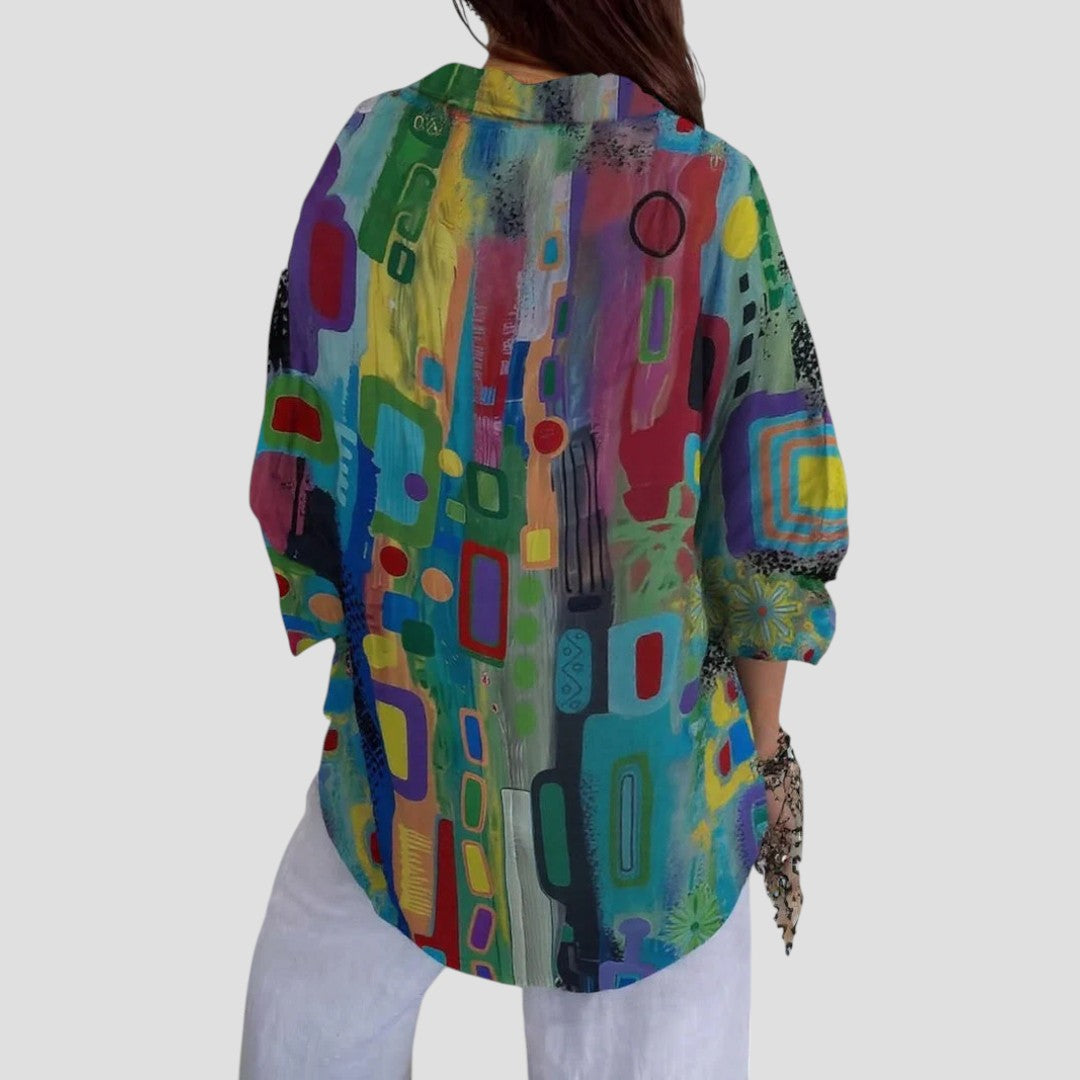 Blusa femenina estampado geométrico ligera ideal primavera verano