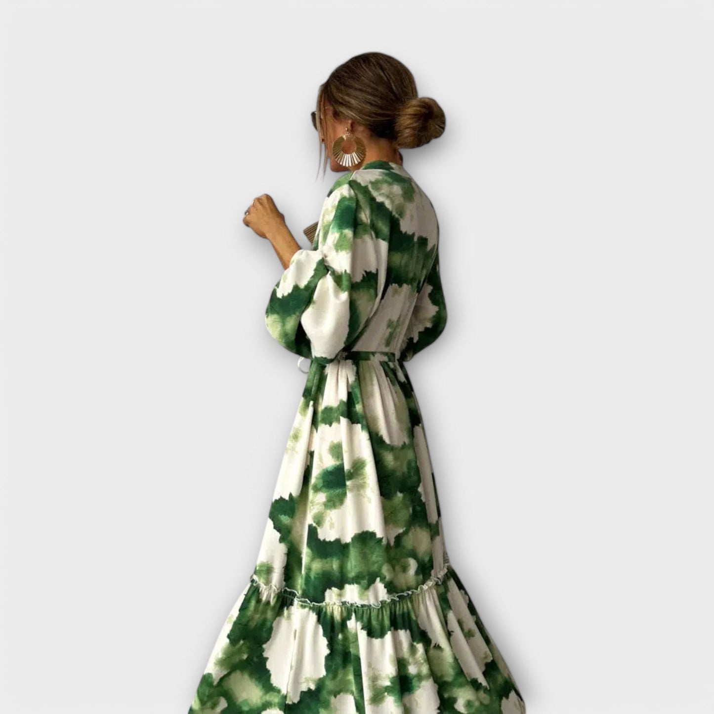 Linne | Maxi vestido verde de manga larga y escote en V