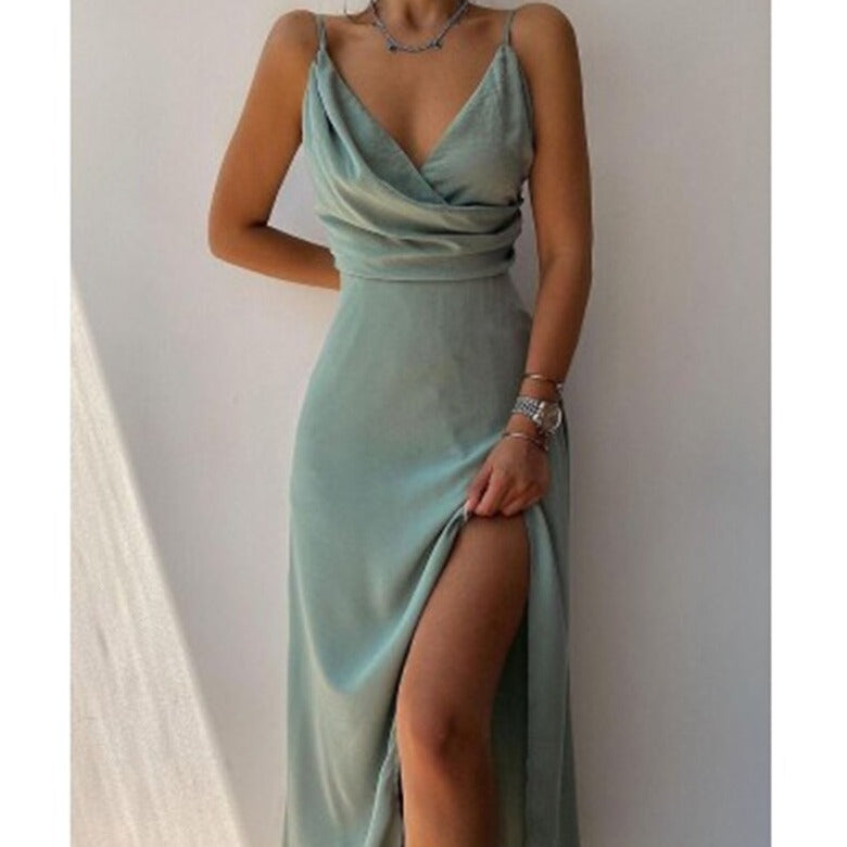 Vestido elegante mujer de satén, ligero y favorecedor para gala