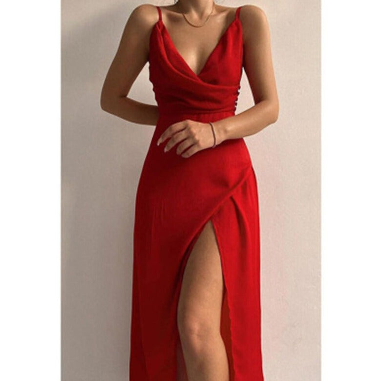 Vestido elegante mujer de satén, ligero y favorecedor para gala
