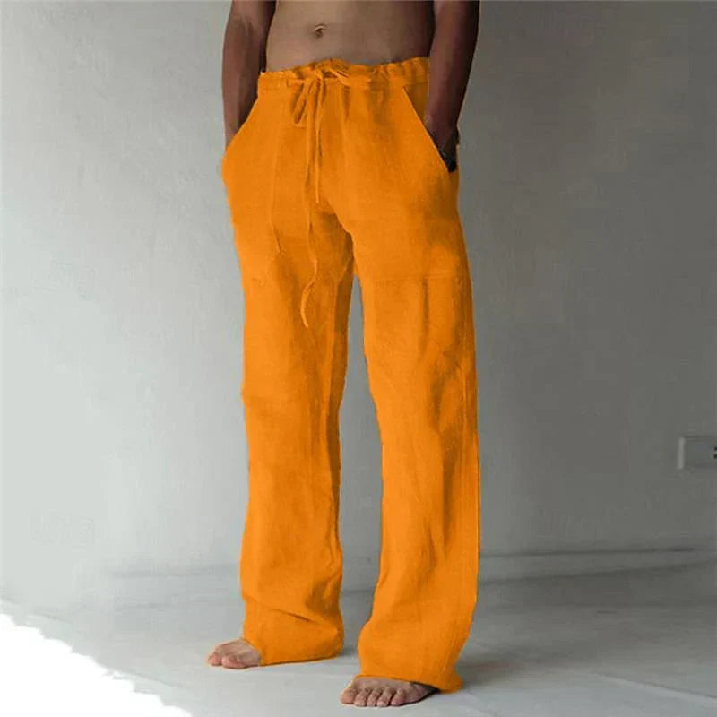 Pantalón lino hombre cómodo con cinturilla ajustable casual