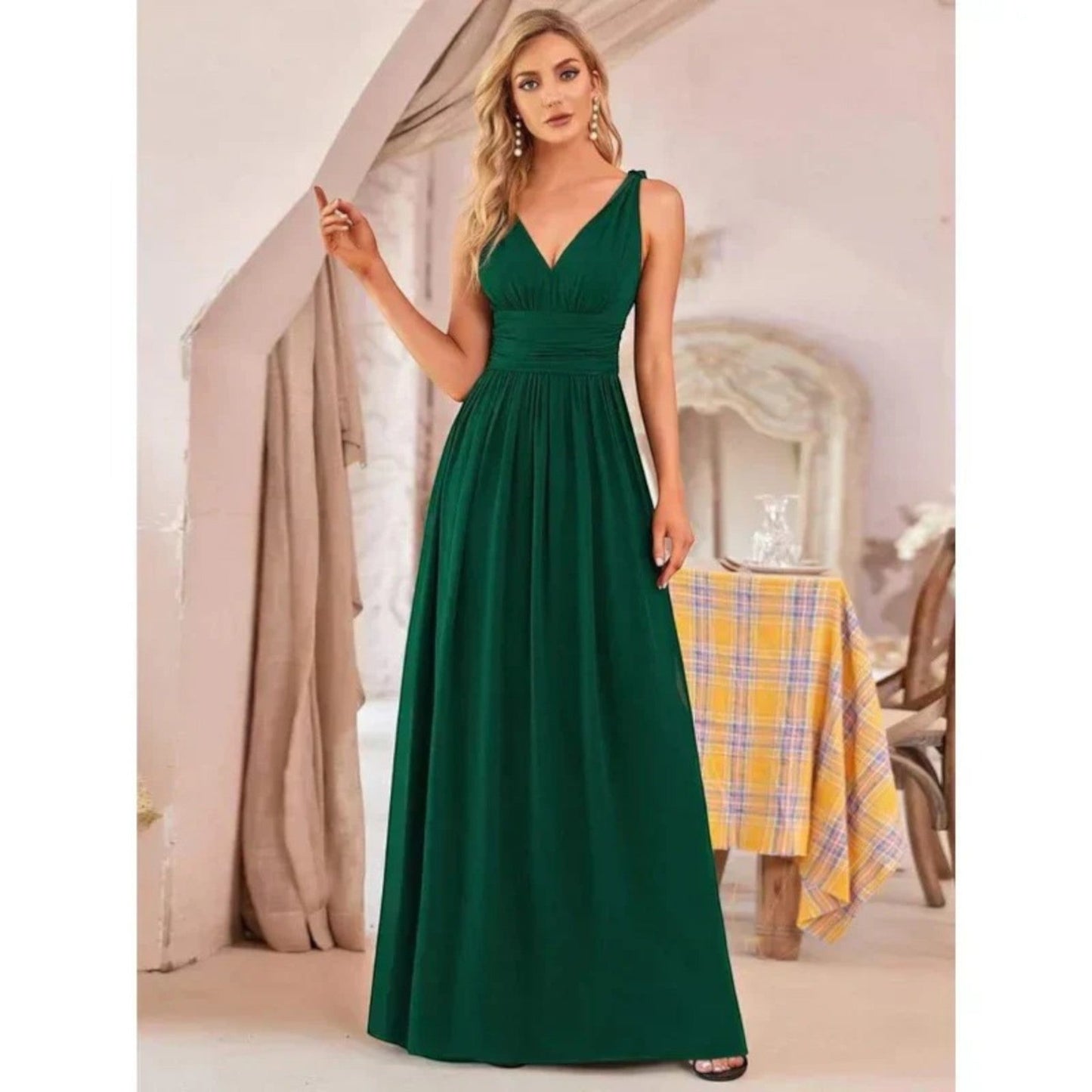 Vestido Maxi Mujer – Elegante con Escote en V y Estilo Sofisticado