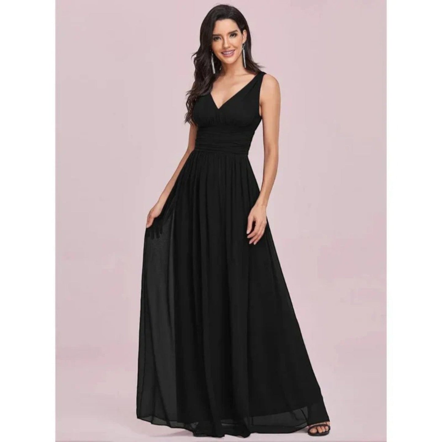 Vestido Maxi Mujer – Elegante con Escote en V y Estilo Sofisticado