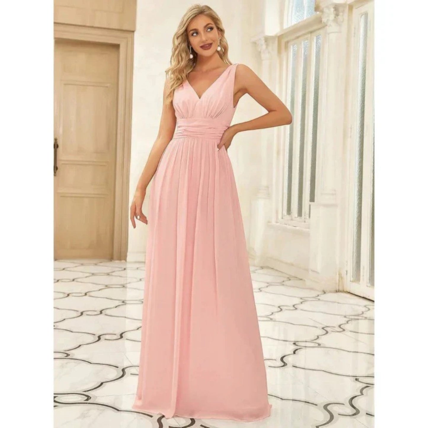 Vestido Maxi Mujer – Elegante con Escote en V y Estilo Sofisticado