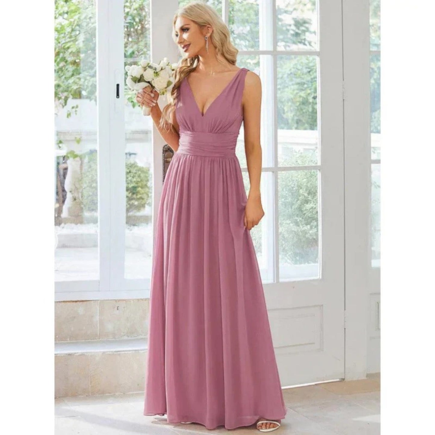 Vestido Maxi Mujer – Elegante con Escote en V y Estilo Sofisticado