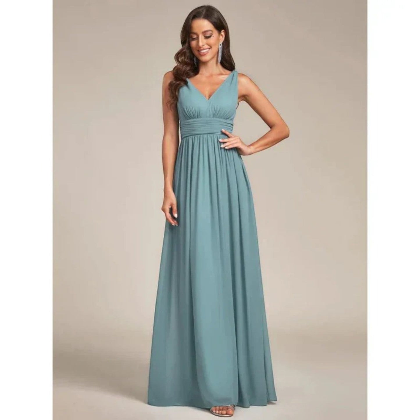Vestido Maxi Mujer – Elegante con Escote en V y Estilo Sofisticado