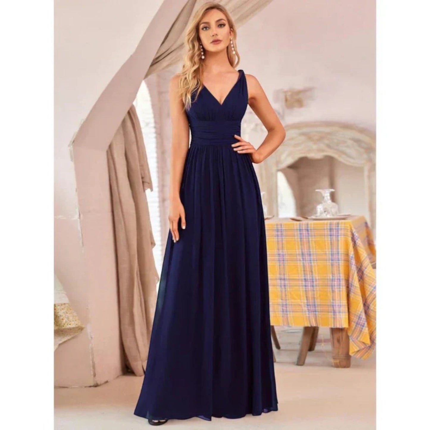 Vestido Maxi Mujer – Elegante con Escote en V y Estilo Sofisticado