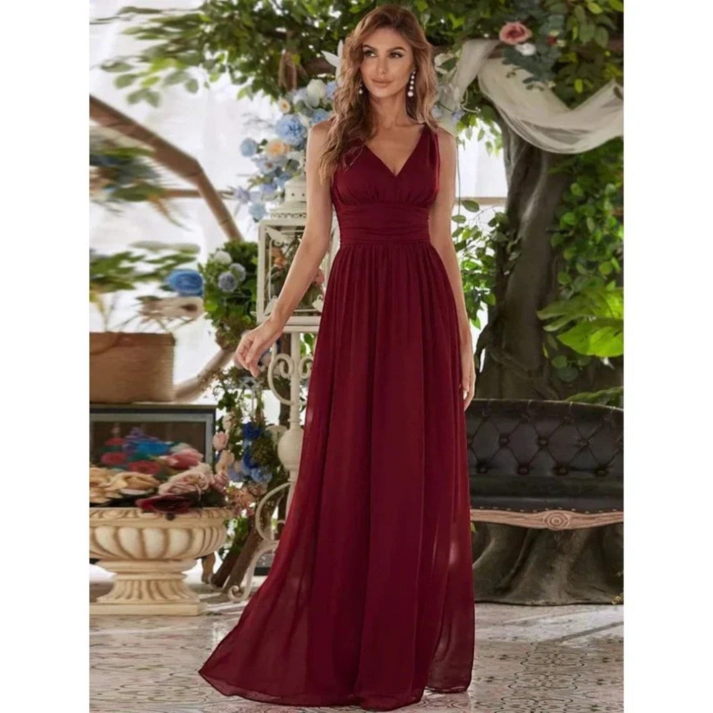 Vestido Maxi Mujer – Elegante con Escote en V y Estilo Sofisticado
