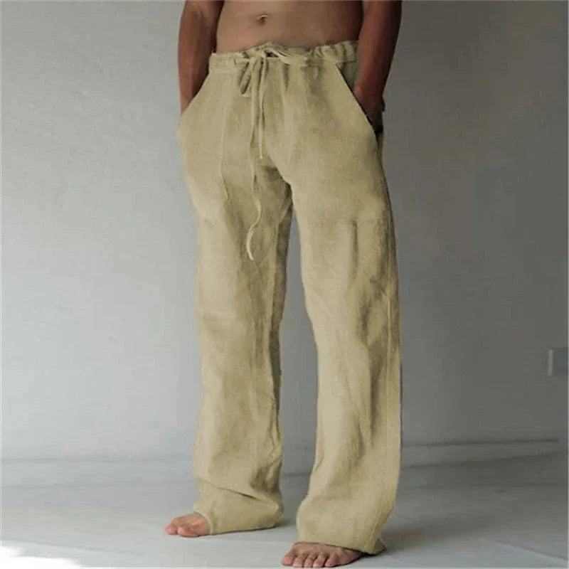 Pantalón lino hombre cómodo con cinturilla ajustable casual
