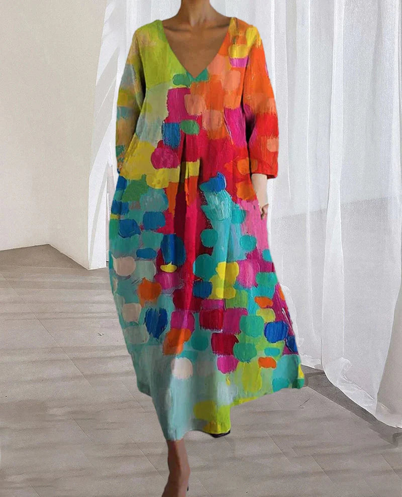 Flora | Vestido estampado de colores con escote en V