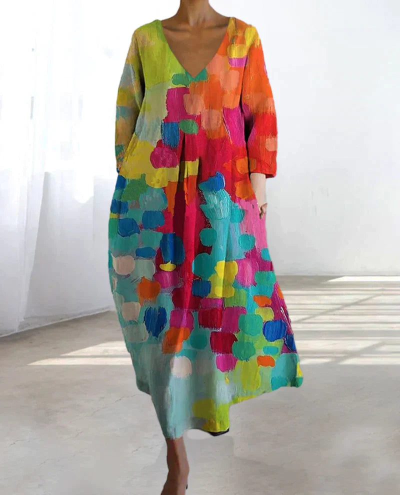 Flora | Vestido estampado de colores con escote en V
