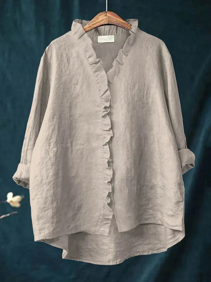 Rosie | Camisa Casual de Algodón y Lino con Volantes
