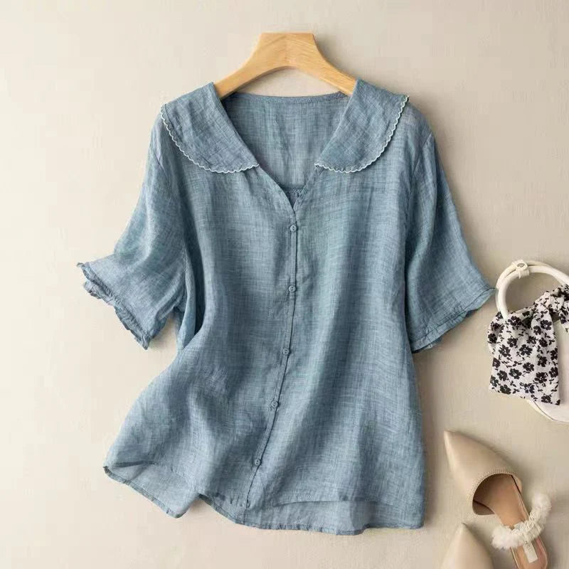 Nylah | Elegante blusa de manga corta de lino