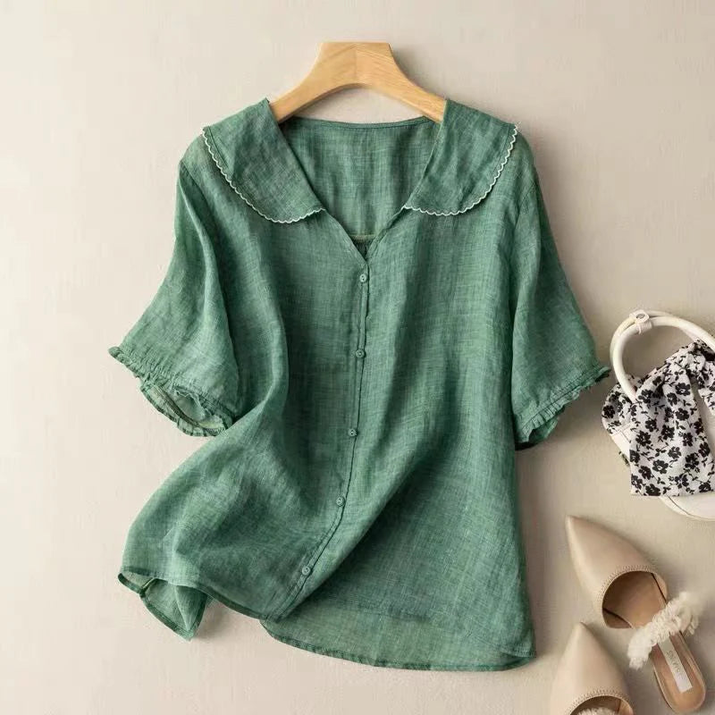 Nylah | Elegante blusa de manga corta de lino